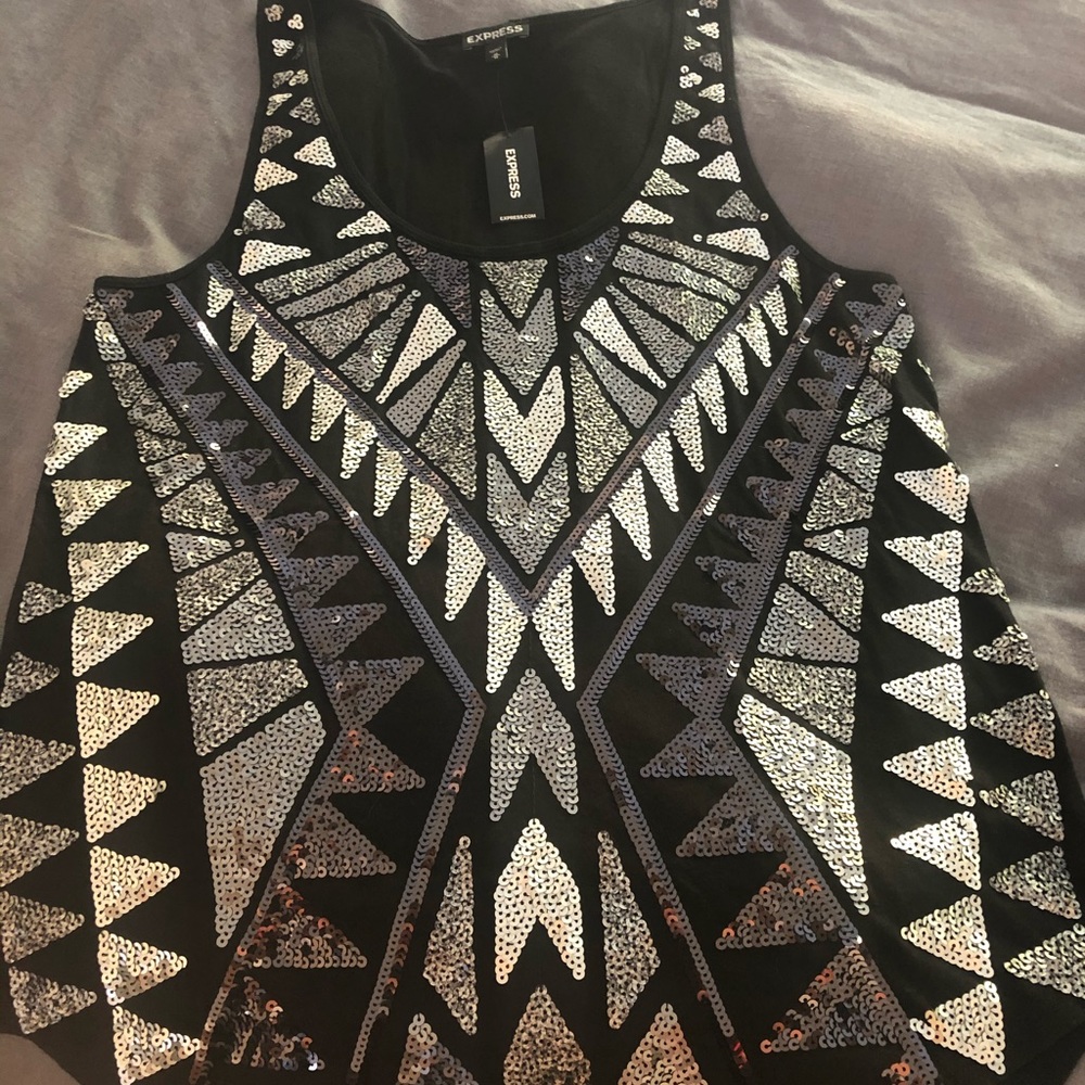 NWT Express black tank top w sequins design